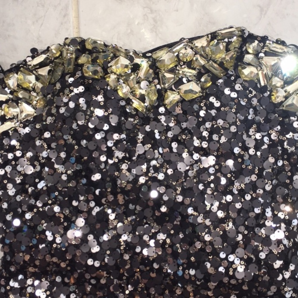 Sequin Dress Black & Silver Sequin Mini by Colors - Picture 4 of 5